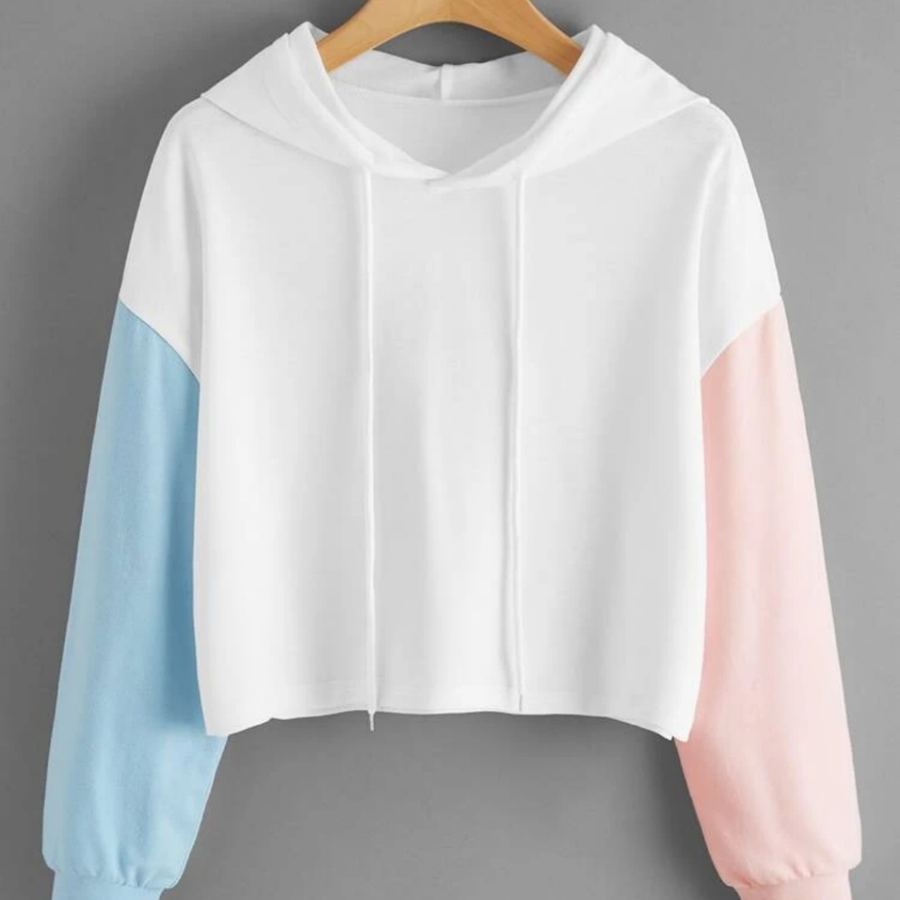 Cropped Color Block Hoodie